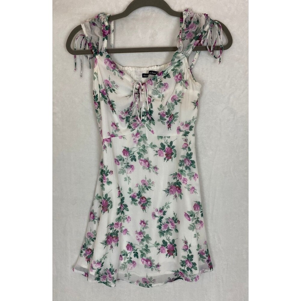 Abercrombie & Fitch Women's Ruched Milkmaid Mini Dress XS Floral Chiffon